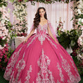 Sequin Embroidered Metallic Quinceañera Dress with Cape Morilee