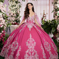 Sequin Embroidered Metallic Quinceañera Dress with Cape Morilee