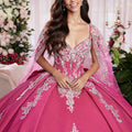 Sequin Embroidered Metallic Quinceañera Dress with Cape Morilee