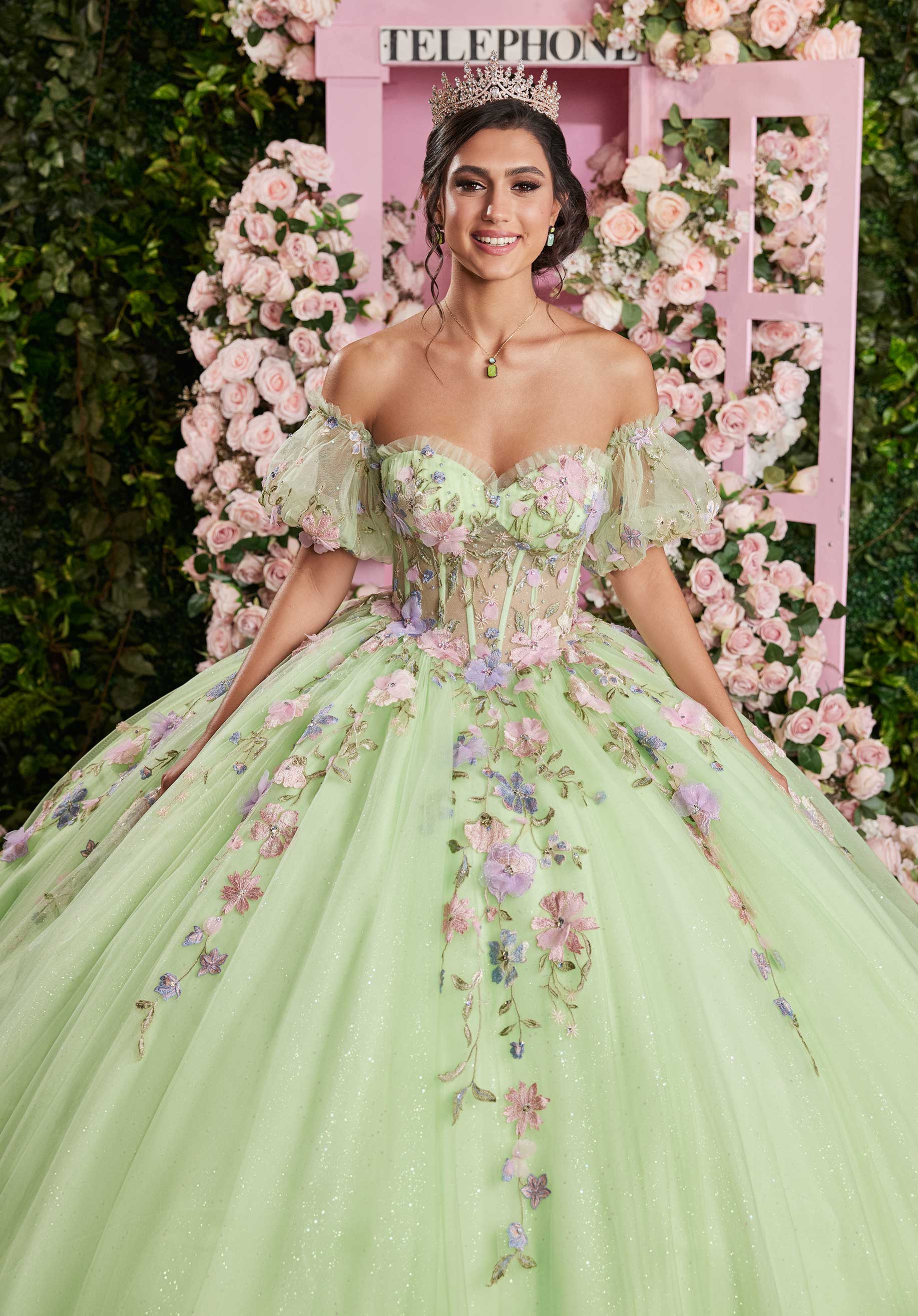 Multicolor Floral Sweetheart Quinceañera Dress with Ruffled Details Morilee