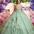 Asymmetrically Tiered Quinceañera Dress with Three Dimensional Florals Morilee