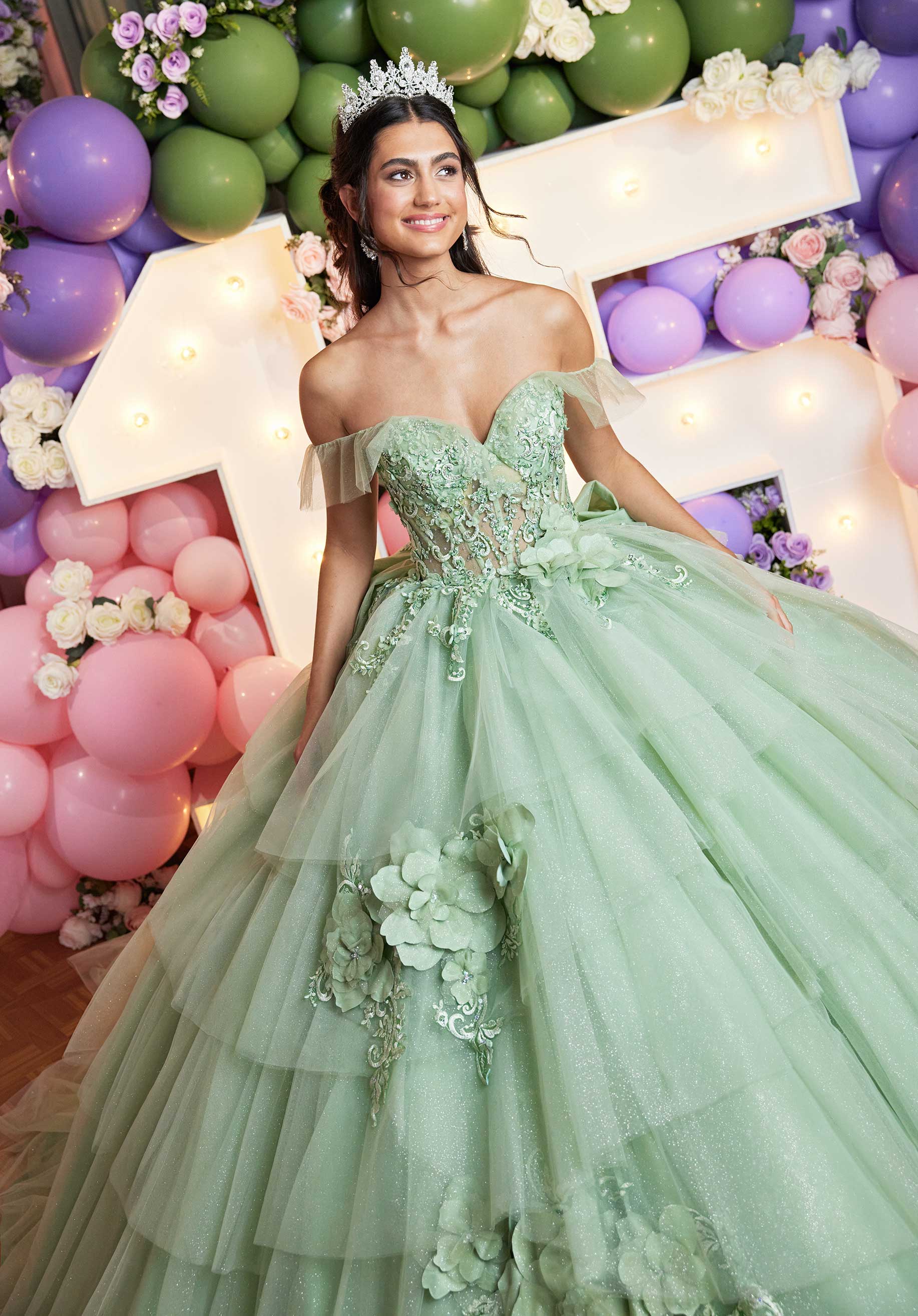 Asymmetrically Tiered Quinceañera Dress with Three Dimensional Florals Morilee