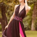 Contrasting Pleated Chiffon A-Line with Appliqués Morilee