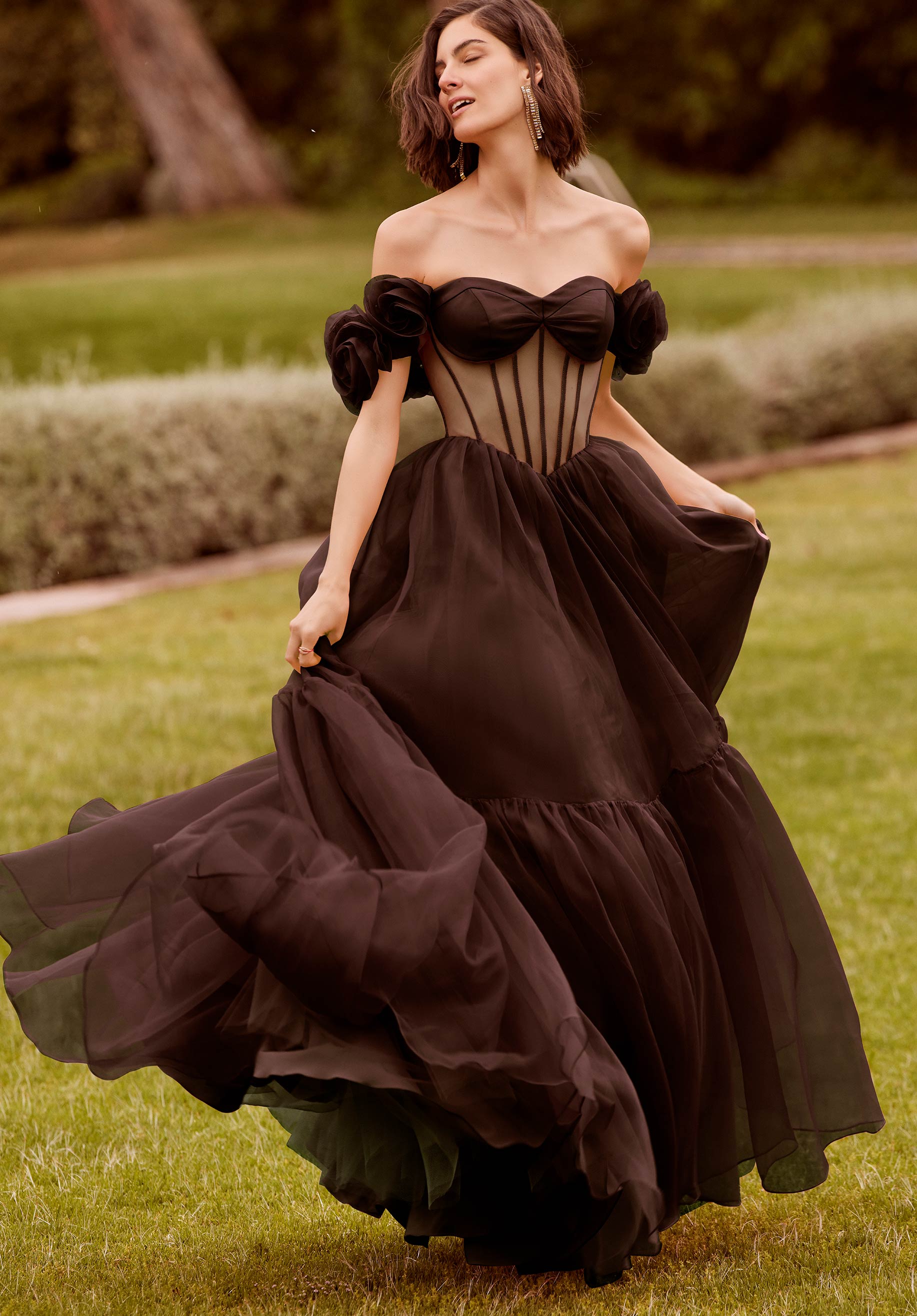 Flounced Organza Ball Gown with Rosette Sleeves Morilee