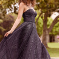Patterned Glitter A-Line with Crystal Beading Morilee