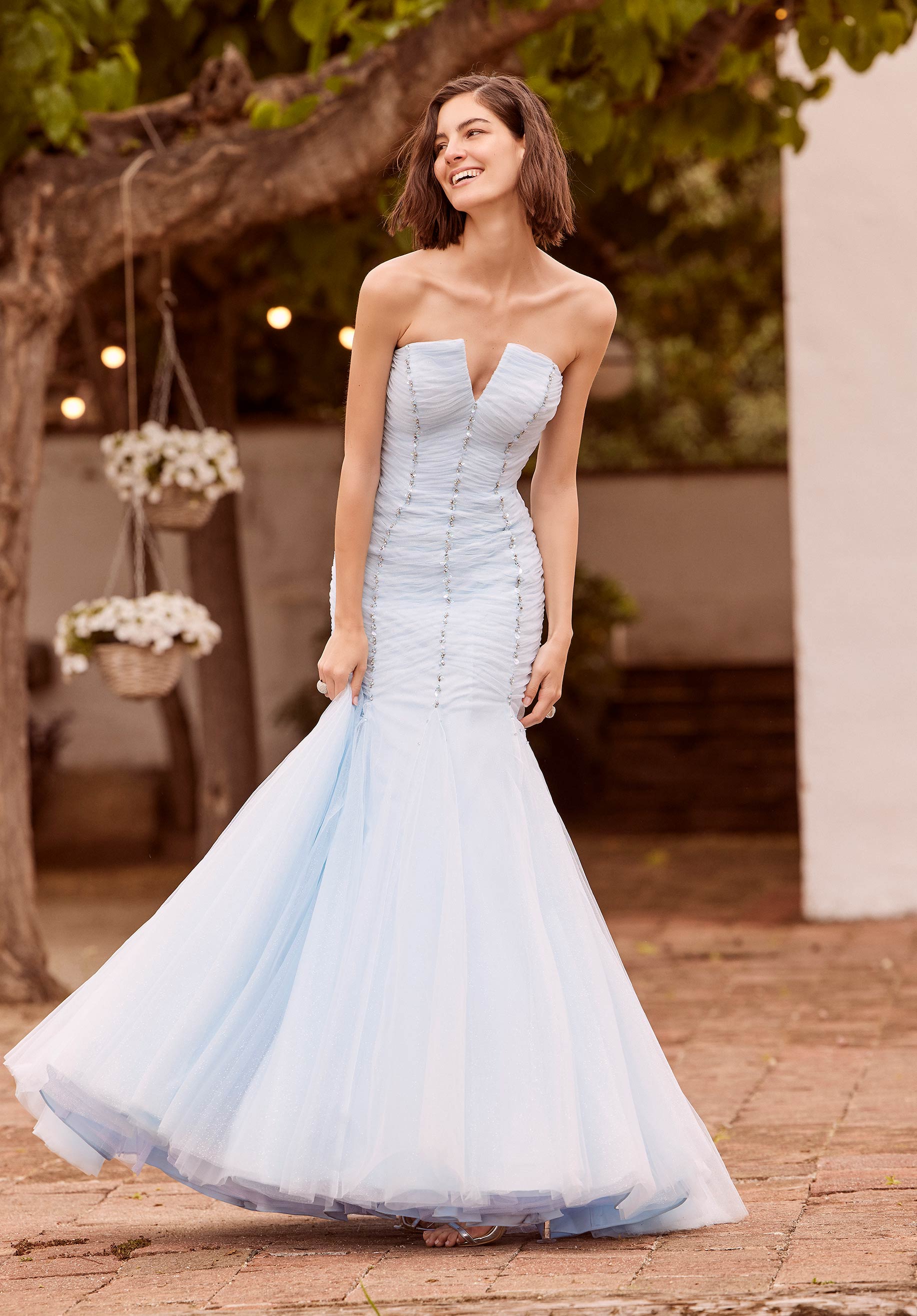 Ruched Glitter Tulle Mermaid with Crystal Beading Morilee