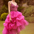 Tea Length Ruffled Gown with Crystal Beaded Glitter Embroidery Morilee