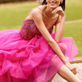 Tea Length Ruffled Gown with Crystal Beaded Glitter Embroidery Morilee