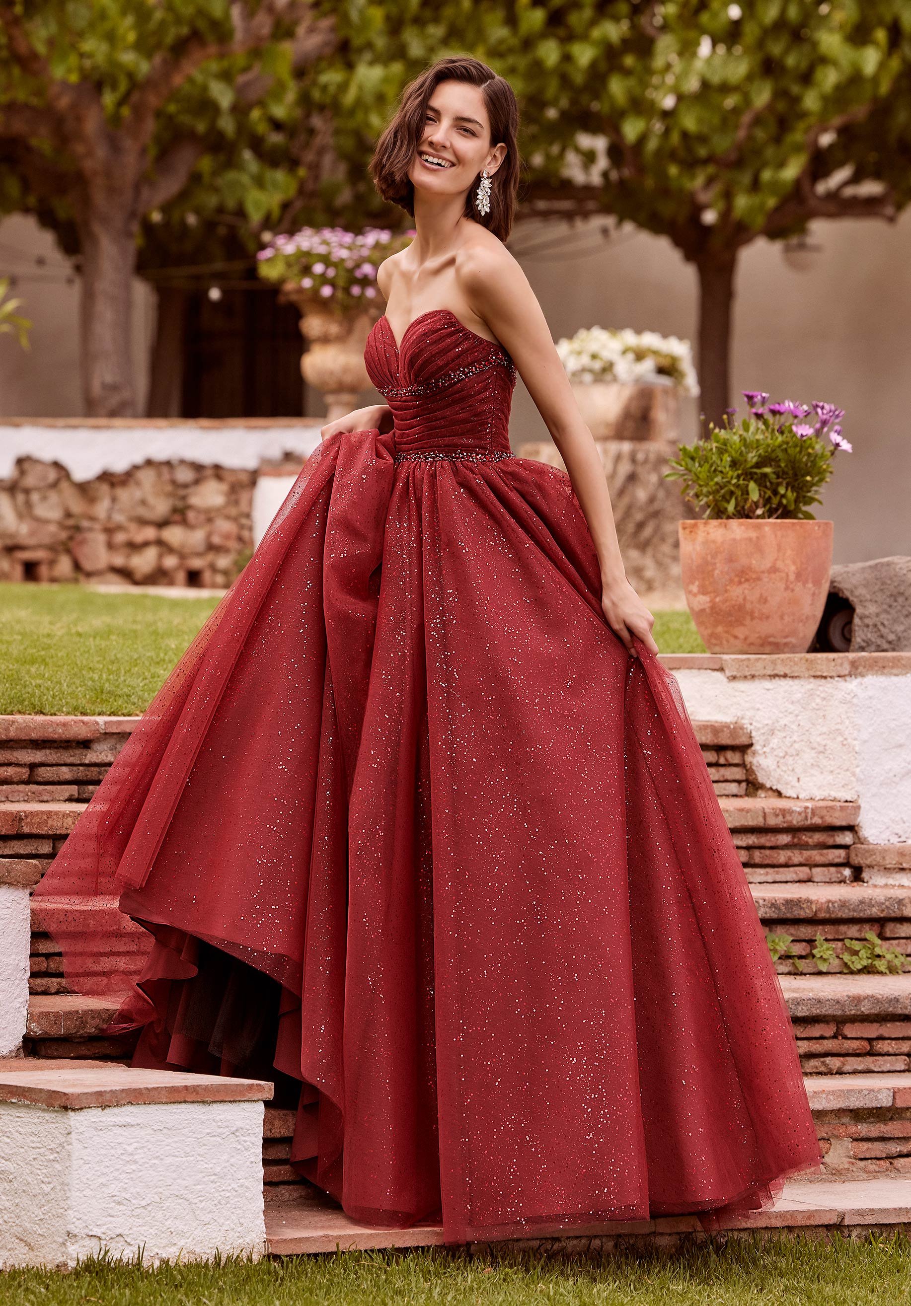 Crystal Beaded Sparkle Tulle Strapless Ball Gown Morilee