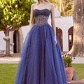 Crystal Beaded Sparkle Tulle Gown with Sheer Midriff Morilee