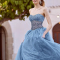 Crystal Beaded Sparkle Tulle Gown with Sheer Midriff Morilee