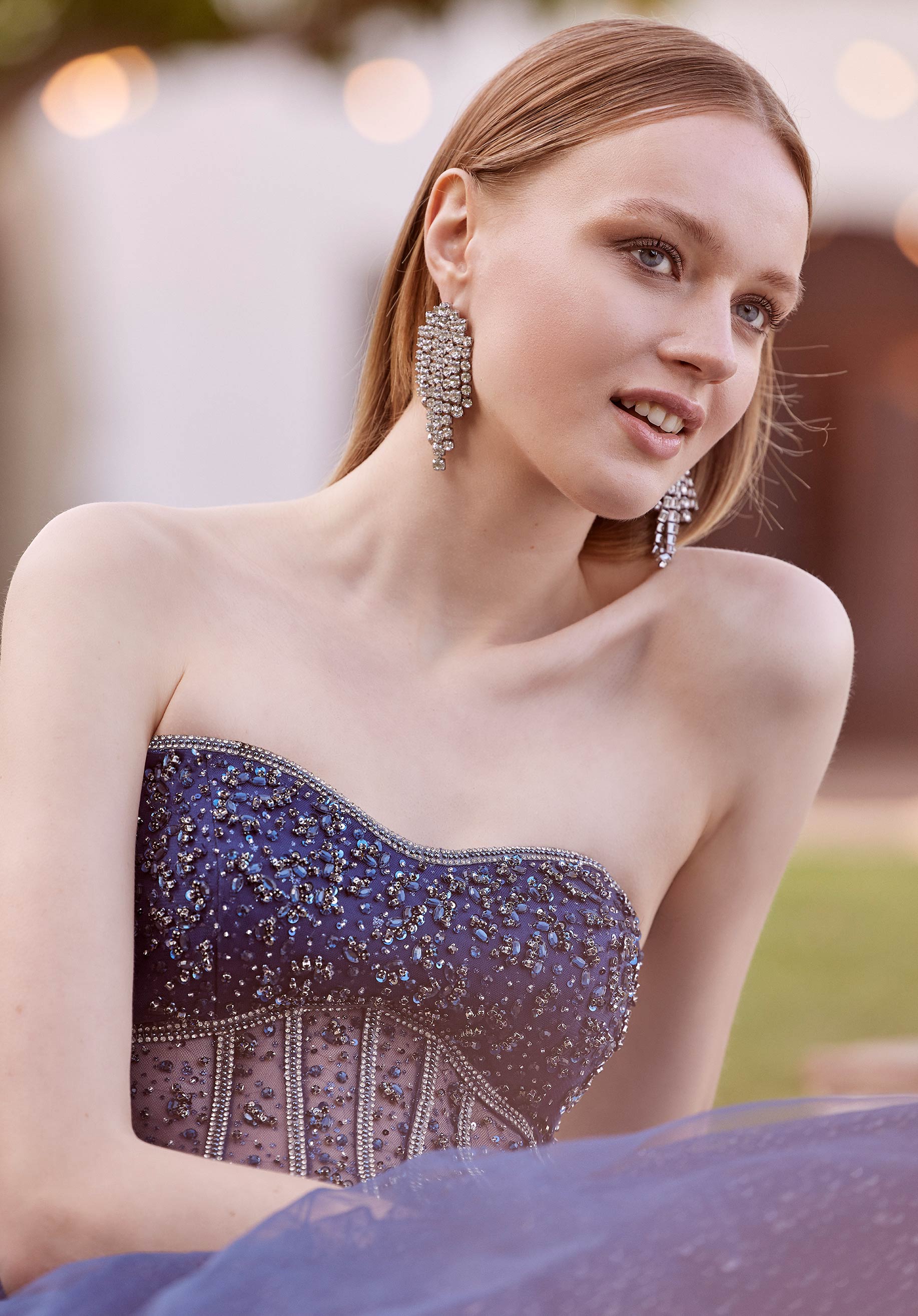 Crystal Beaded Sparkle Tulle Gown with Sheer Midriff Morilee
