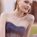 Crystal Beaded Sparkle Tulle Gown with Sheer Midriff Morilee