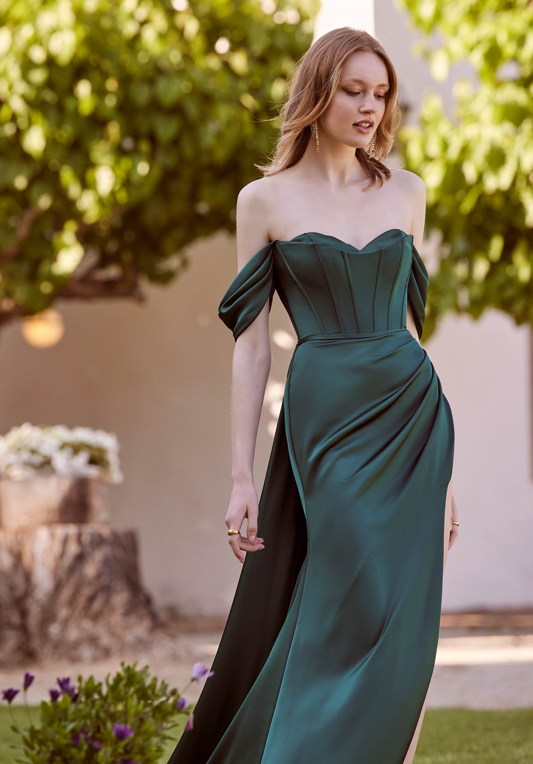 Draped Silky Satin Fit and Flare with Train Morilee