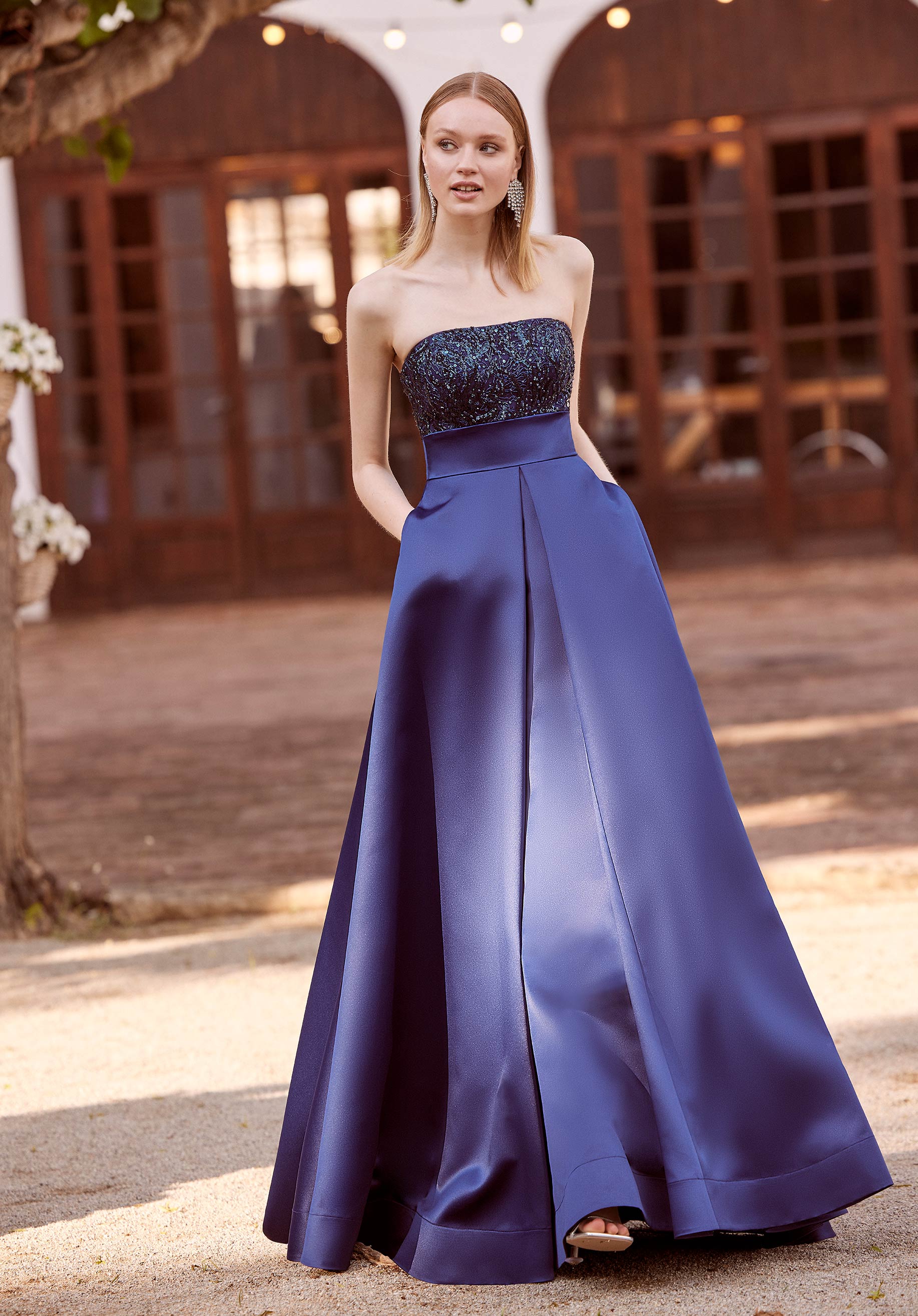 Sequin Embroidered Satin A-Line Morilee