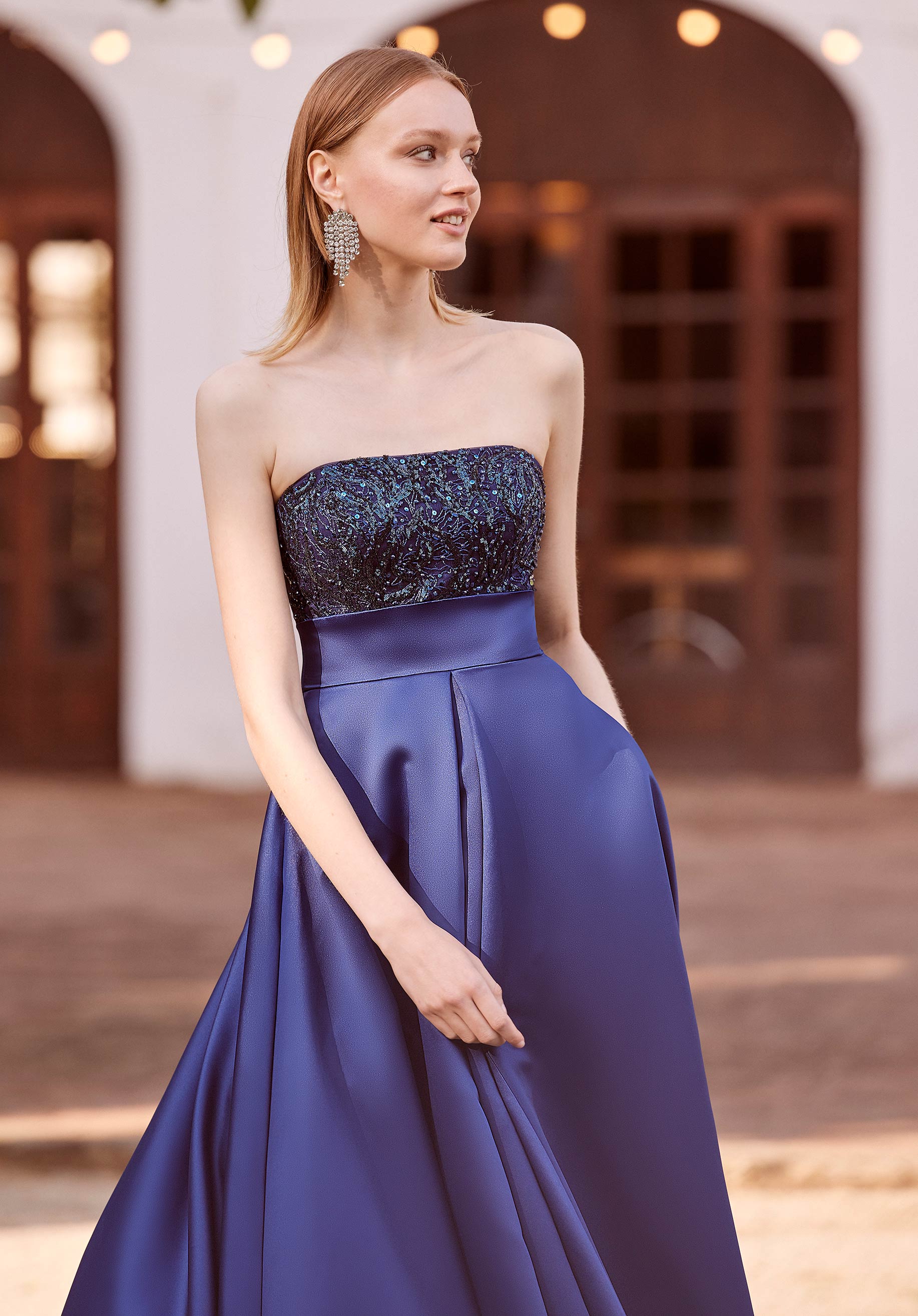 Sequin Embroidered Satin A-Line Morilee