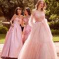 Sheer Draped Glitter Tulle Ball Gown with Floral Bow Morilee