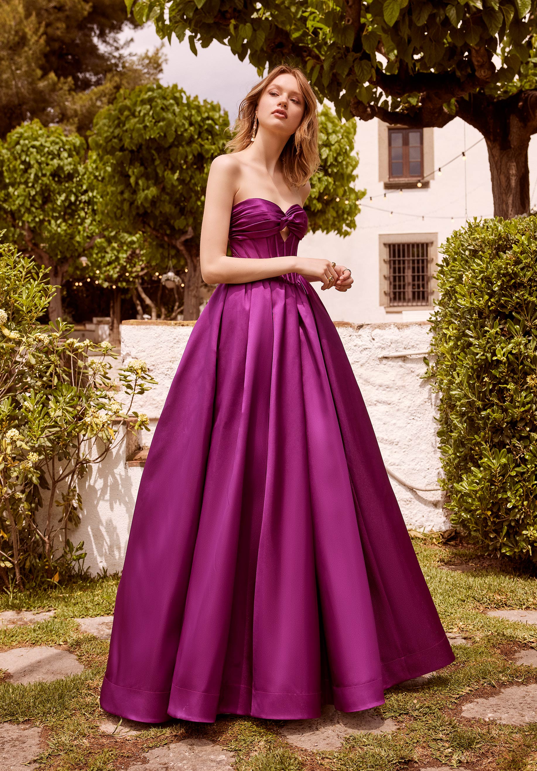 Basque Waist Larissa Satin Ball Gown with Bow Neckline Morilee