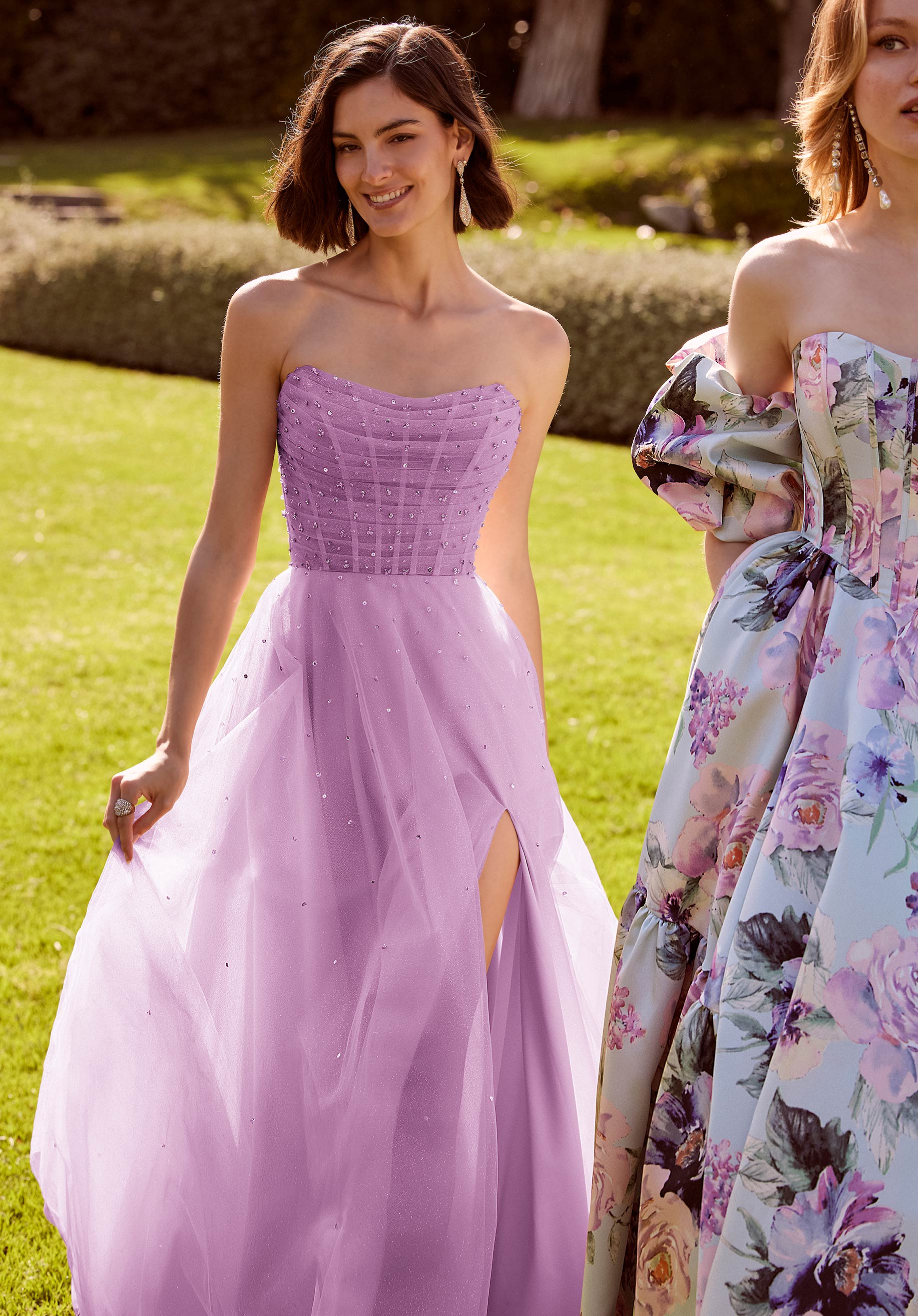 Crystal Beaded Glitter Tulle Draped A-Line Morilee