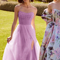 Crystal Beaded Glitter Tulle Draped A-Line Morilee