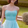 Crystal Beaded Glitter Tulle Draped A-Line Morilee