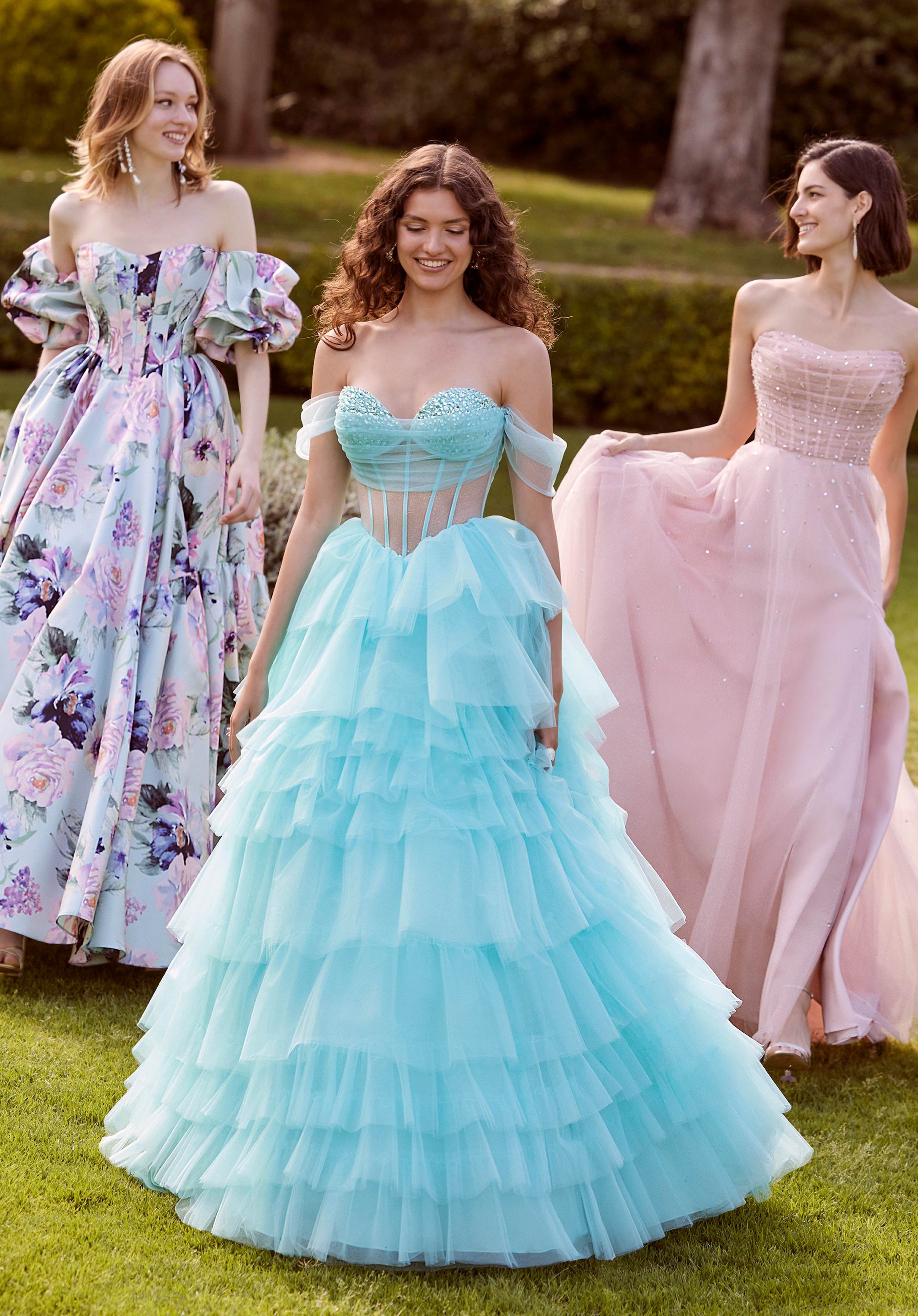 Sheer Corset Tiered Tulle Ball Gown Morilee