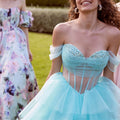 Sheer Corset Tiered Tulle Ball Gown Morilee