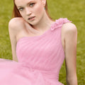 One Shoulder Tulle A-Line with Three Dimensional Flowers Morilee