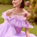 Tulle Ball Gown with Sheer Corset and Flounced Neckline Morilee