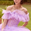 Tulle Ball Gown with Sheer Corset and Flounced Neckline Morilee