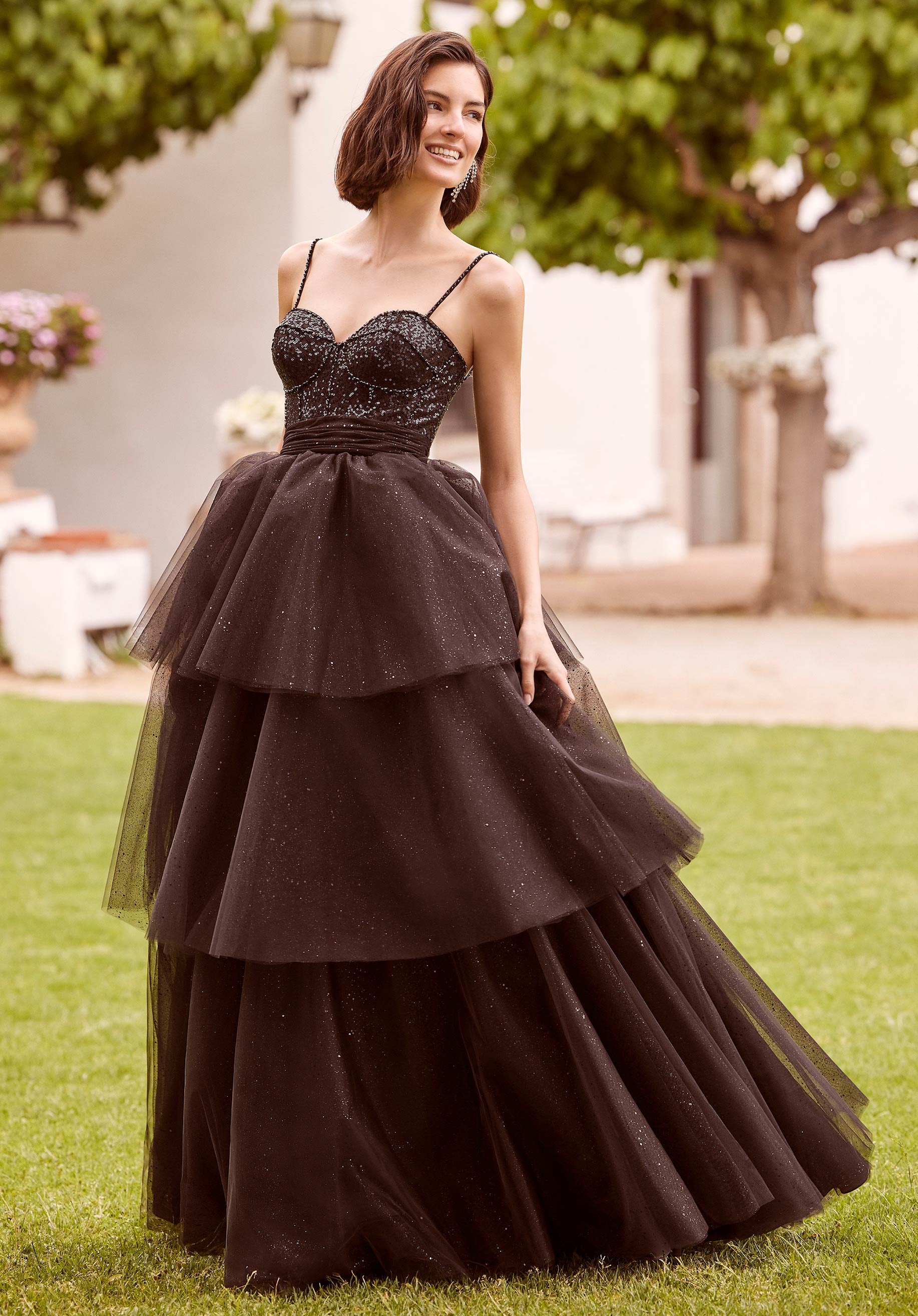Tiered Sparkle Tulle Ball Gown with Sequined Bodice Morilee