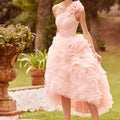 Tea Length Draped Organza Ruffled Gown Morilee