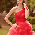 Tea Length Draped Organza Ruffled Gown Morilee