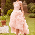 Tea Length Draped Organza Ruffled Gown Morilee