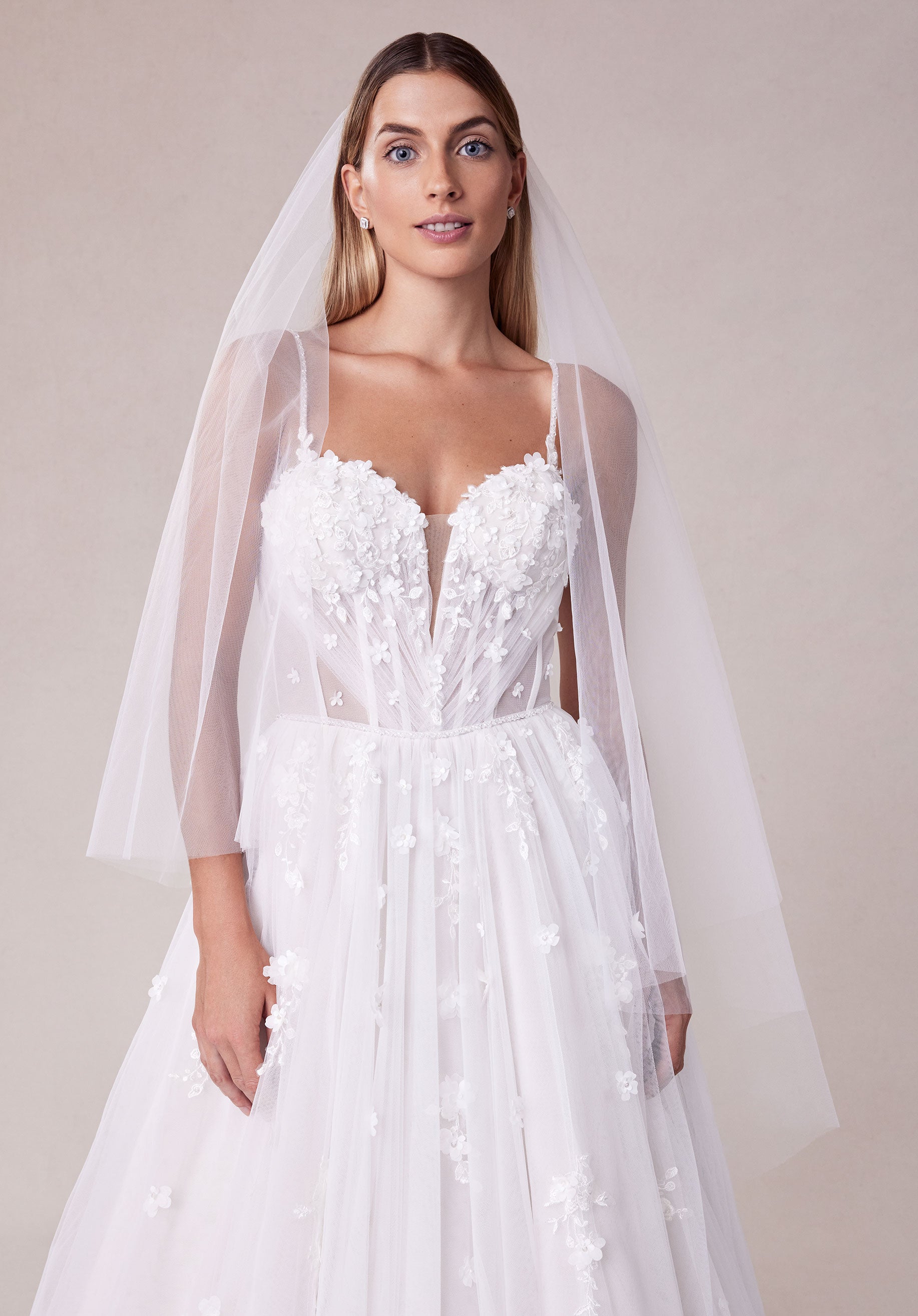 Tulle Cathedral Length Veil with Organza Flowers