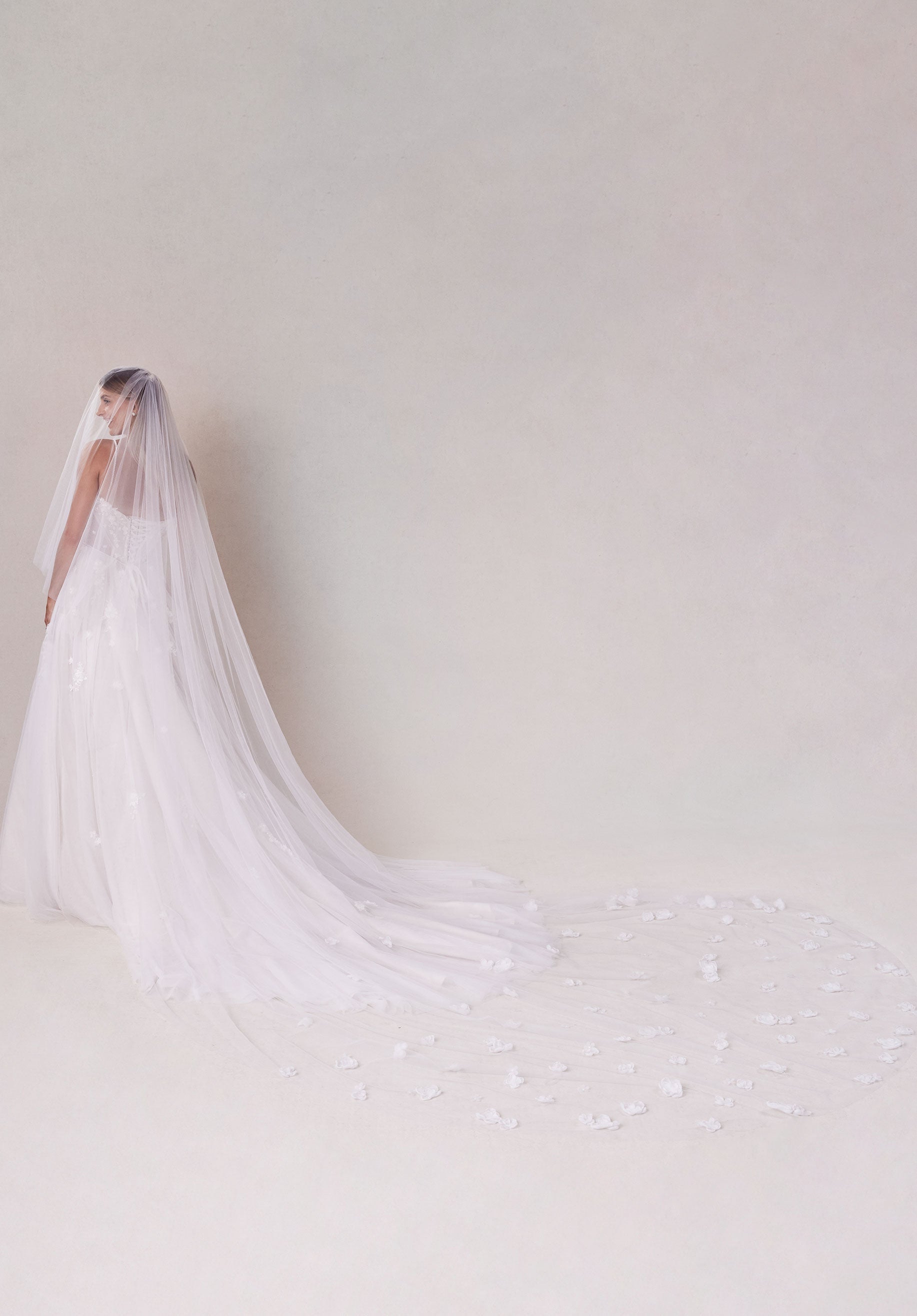 Tulle Cathedral Length Veil with Organza Flowers