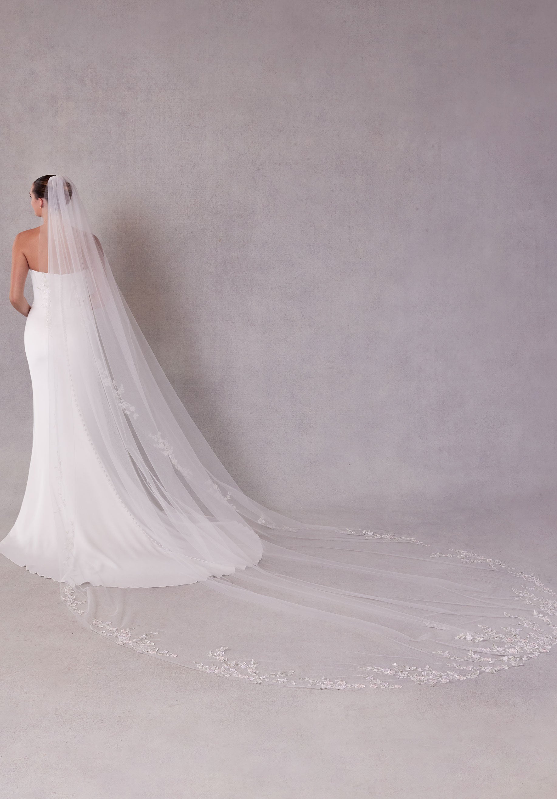 Cathedral Length Tulle Veil with Colorful Embroidered Appliqués