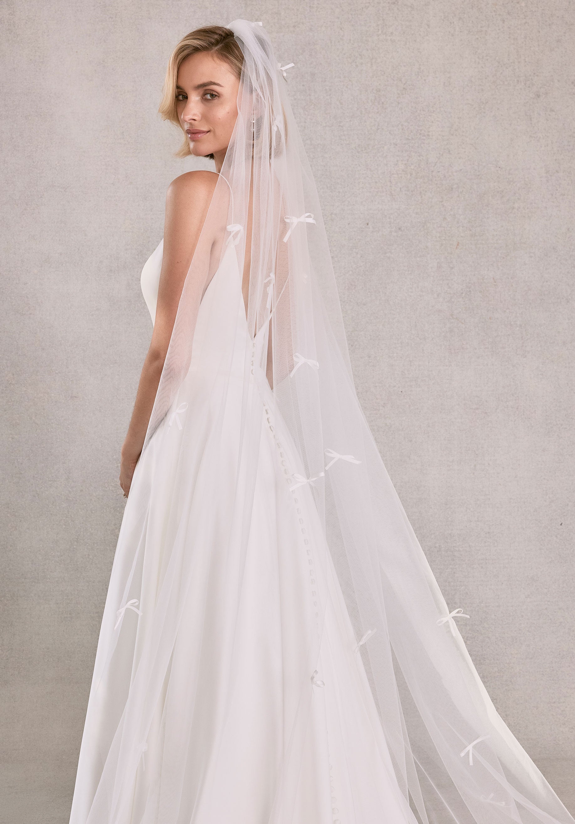 Cathedral Length Tulle Veil with Scattered Satin Bows