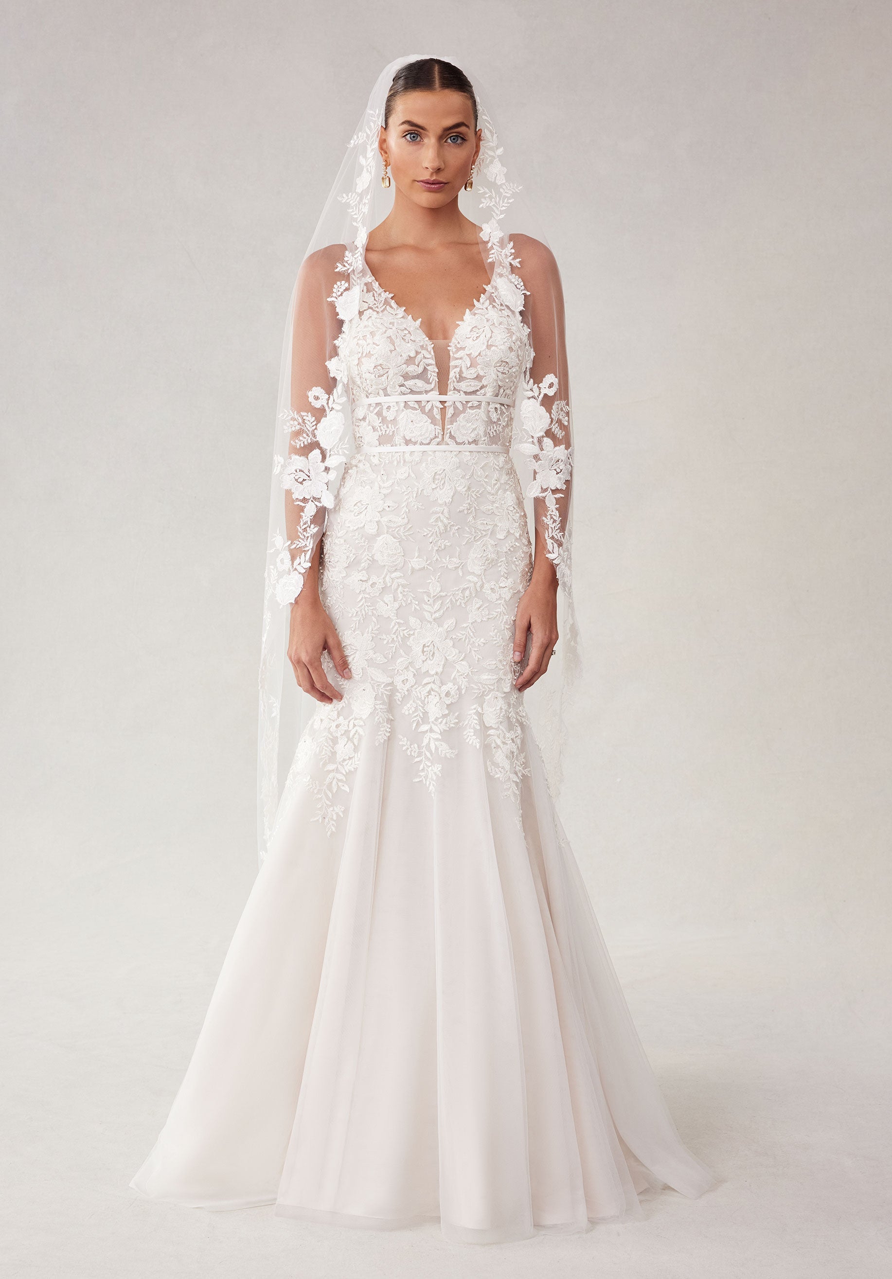 Cathedral Length Veil with Colorful Embroidered Floral Appliqués