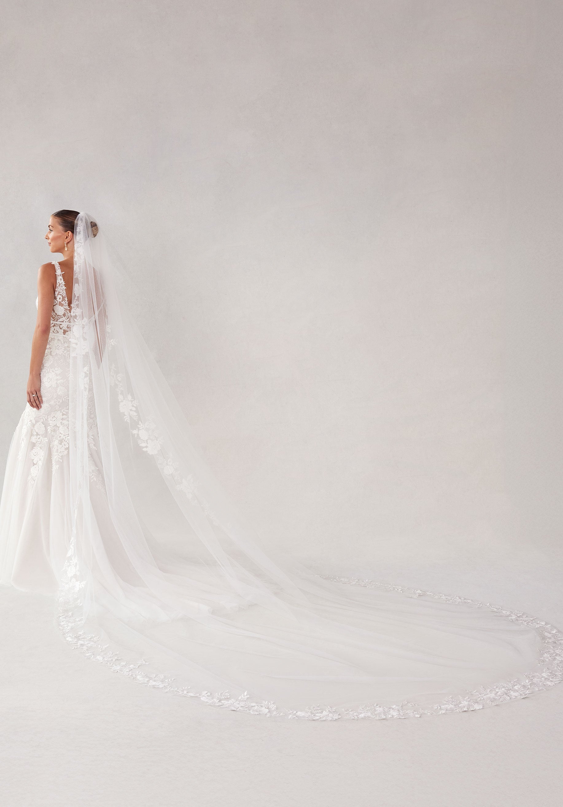 Cathedral Length Veil with Colorful Embroidered Floral Appliqués